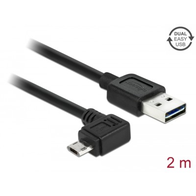 Delock Cable EASY-USB 2.0 Type-A male > EASY-USB 2.0 Type Micro-B male angled left / right 2 m black