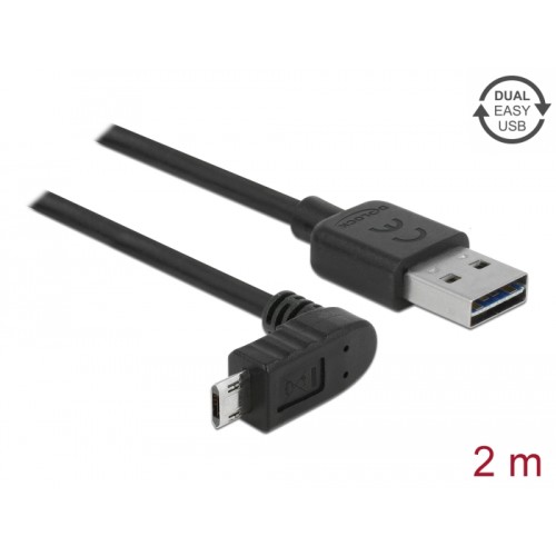 Delock Cable EASY-USB 2.0 Type-A male > EASY-USB 2.0 Type Micro-B male angled up / down 2 m black