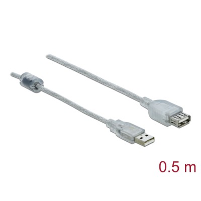Delock Extension cable USB 2.0 Type-A male > USB 2.0 Type-A female 0.5 m transparent