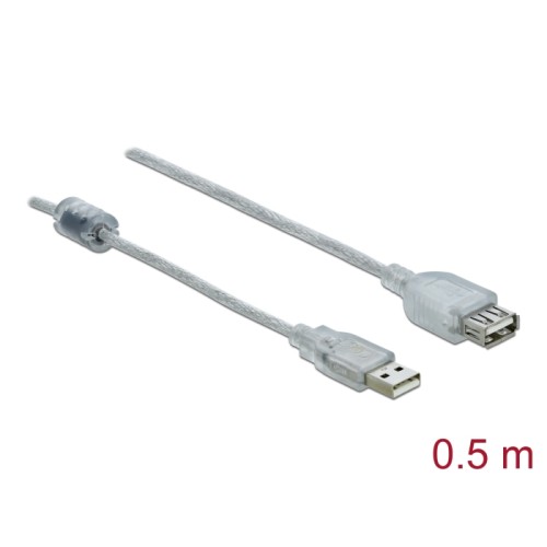 Delock Extension cable USB 2.0 Type-A male > USB 2.0 Type-A female 0.5 m transparent