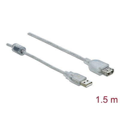 Delock Extension cable USB 2.0 Type-A male > USB 2.0 Type-A female 1.5 m transparent