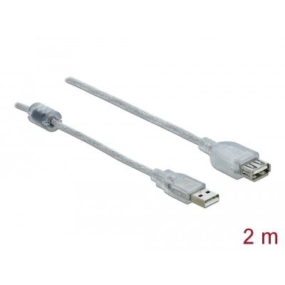Delock Extension cable USB 2.0 Type-A male > USB 2.0 Type-A female 2 m transparent