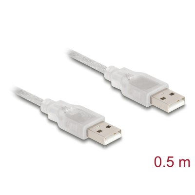 Delock Cable USB 2.0 Type-A male > USB 2.0 Type-A male 0.5 m transparent