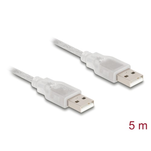 Delock Cable USB 2.0 Type-A male > USB 2.0 Type-A male 5 m transparent