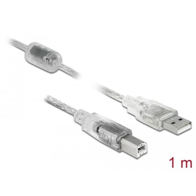 Delock Cable USB 2.0 Type-A male > USB 2.0 Type-B male 1 m transparent