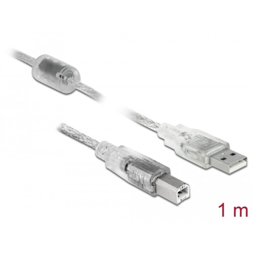 Delock Cable USB 2.0 Type-A male > USB 2.0 Type-B male 1 m transparent
