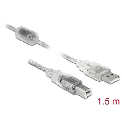 Delock Cable USB 2.0 Type-A male > USB 2.0 Type-B male 1.5 m transparent