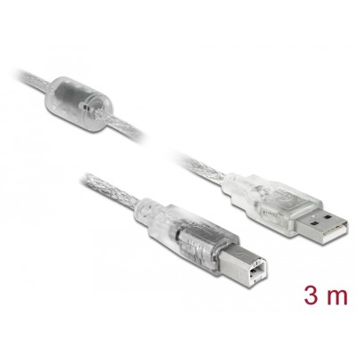 Delock Cable USB 2.0 Type-A male > USB 2.0 Type-B male 3 m transparent