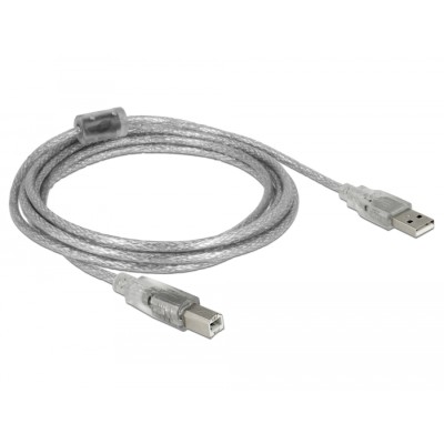 Delock Cable USB 2.0 Type-A male > USB 2.0 Type-B male 3 m transparent 2