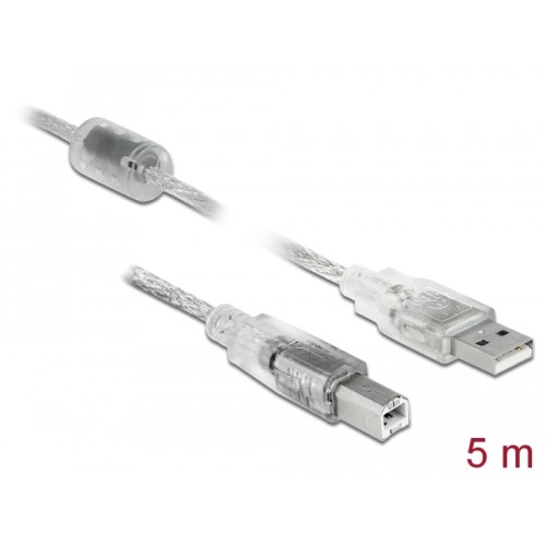 Delock Cable USB 2.0 Type-A male > USB 2.0 Type-B male 5 m transparent