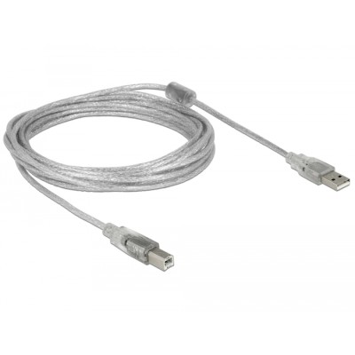 Delock Cable USB 2.0 Type-A male > USB 2.0 Type-B male 5 m transparent 2
