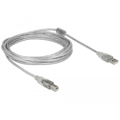 Delock Cable USB 2.0 Type-A male > USB 2.0 Type-B male 5 m transparent