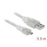 Delock Cable USB 2.0 Type-A male > USB 2.0 Micro-B male 0.5 m transparent