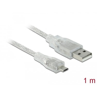 Delock Cable USB 2.0 Type-A male > USB 2.0 Micro-B male 1 m transparent