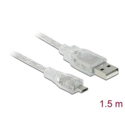 Delock Cable USB 2.0 Type-A male > USB 2.0 Micro-B male 1.5 m transparent