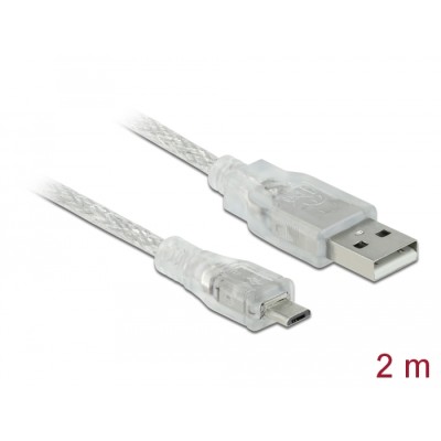 Delock Cable USB 2.0 Type-A male > USB 2.0 Micro-B male 2 m transparent