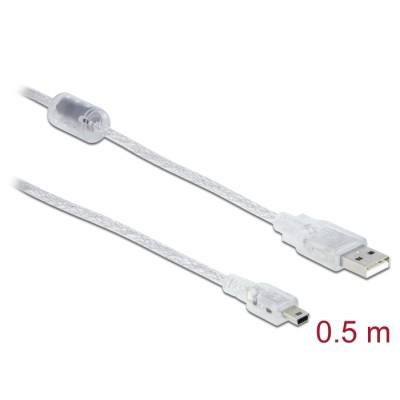 Delock Cable USB 2.0 Type-A male > USB 2.0 Mini-B male 0.5 m transparent