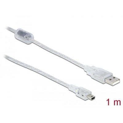 Delock Cable USB 2.0 Type-A male > USB 2.0 Mini-B male 1 m transparent