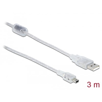Delock Cable USB 2.0 Type-A male > USB 2.0 Mini-B male 3 m transparent
