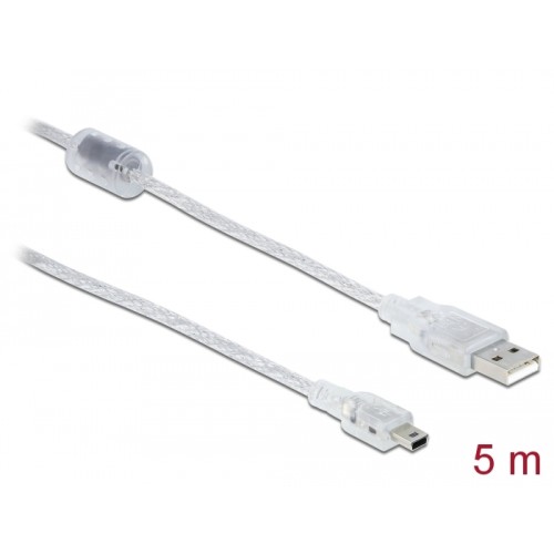 Delock Cable USB 2.0 Type-A male > USB 2.0 Mini-B male 5 m transparent