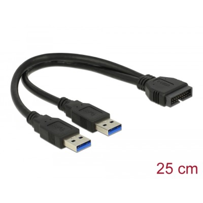Delock Cable USB 3.0 Pin header male  2 x USB 3.0 Type-A male 25 cm