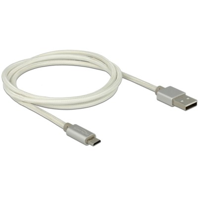 Delock Data and Charging Cable USB 2.0 Type-A male > USB 2.0 Micro-B male with textile shielding white 100 cm 2