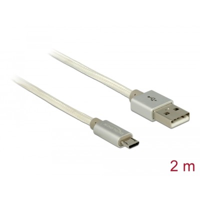 Delock Data and Charging Cable USB 2.0 Type-A male > USB 2.0 Micro-B male with textile shielding white 200 cm