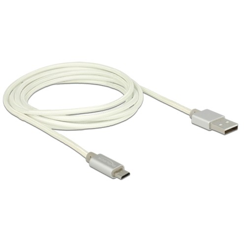 Delock Data and Charging Cable USB Type-A male  USB Type Micro-B male with textile shielding white 200 cm