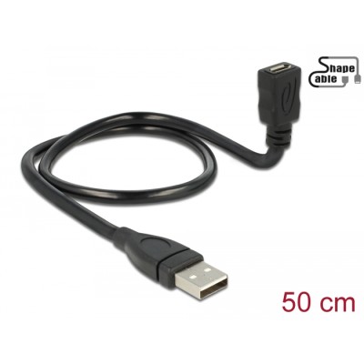 Delock Cable USB 2.0 Type-A male > USB 2.0 Micro-B female ShapeCable 0.50 m