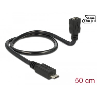 Delock Cable USB 2.0 Micro-B male > USB 2.0 Micro-B female OTG ShapeCable 0.50 m