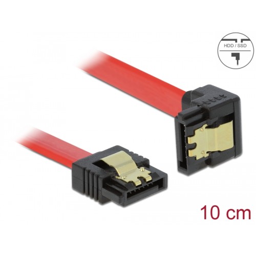 Delock SATA 6 Gb/s Cable straight to downwards angled 10 cm red