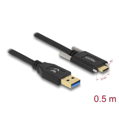 Delock SuperSpeed USB 10 Gbps (USB 3.2 Gen 2) Cable Type-A male to USB Type-C™ male with screws on the sides 0.5 m