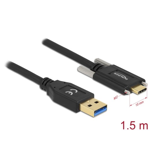 Delock SuperSpeed USB (USB 3.2 Gen 2) Cable Type-A male to USB Type-C™ male with screws on the sides 1.5 m