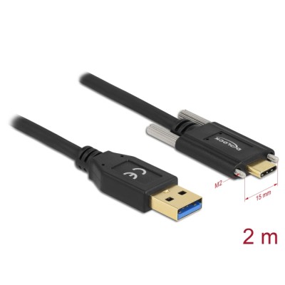 Delock SuperSpeed USB (USB 3.2 Gen 2) Cable Type-A male to USB Type-C™ male with screws on the sides 2 m