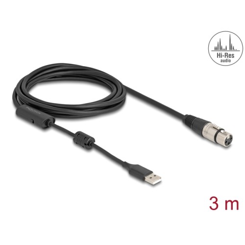 Delock High-Res Audio Converter Cable XLR 3 pin to USB Type-A analogue to digital 3 m