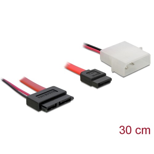 Delock Cable Slim SATA female  SATA 7 pin + 2 pin power male 30 cm