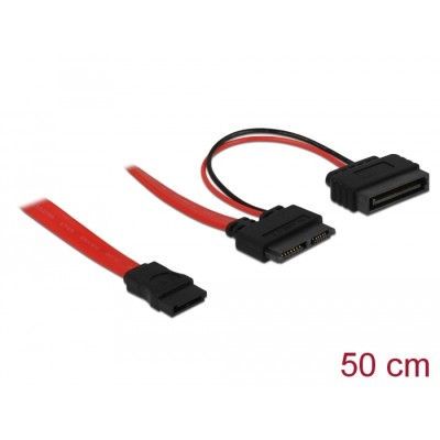 Delock Cable Slim SATA female-SATA 7 pin + SATA 15 pin 5 V 50 cm