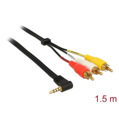 Delock Cable Stereo jack 3.5 mm 4 pin male angled  3 x RCA male 1.5 m