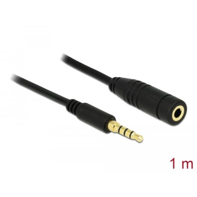 Delock Stereo Jack Extension Cable 3.5 mm 4 pin male to female 1 m black