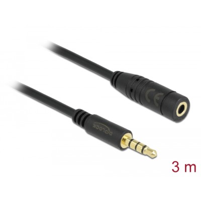 Delock Stereo Jack Extension Cable 3.5 mm 4 pin male to female 3 m black