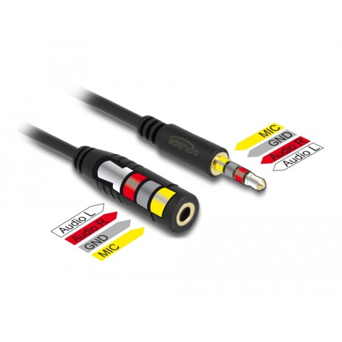 Delock Stereo Jack Extension Cable 3.5 mm 4 pin male to female 3 m black