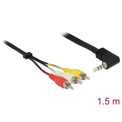 Delock Cable Stereo jack 3.5 mm 4 pin male angled  3 x RCA male 1.5 m