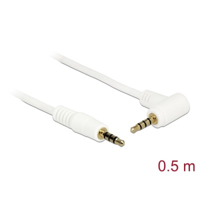 Delock Cable Stereo Jack 3.5 mm 4 pin male > male angled 0.5 m white