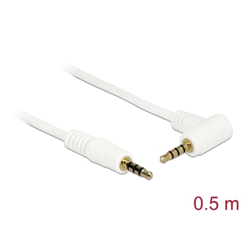 Delock Cable Stereo Jack 3.5 mm 4 pin male  male angled 0.5 m white