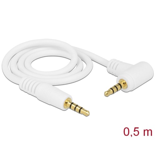 Delock Cable Stereo Jack 3.5 mm 4 pin male  male angled 0.5 m white