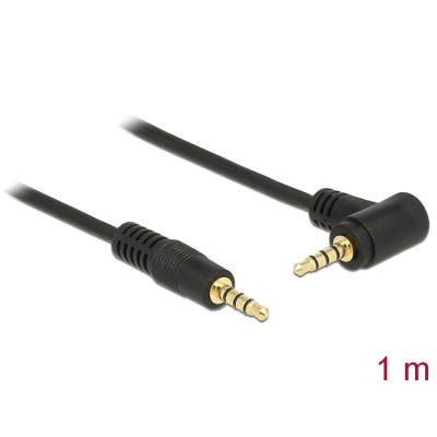 Delock Cable Stereo Jack 3.5 mm 4 pin male  male angled 1 m black