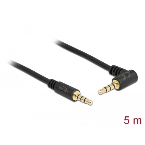 Delock Cable Stereo Jack 3.5 mm 4 pin male  male angled 5 m black