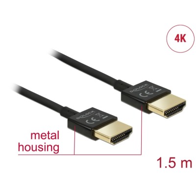 Delock Cable High Speed HDMI with Ethernet - HDMI-A male > HDMI-A male 3D 4K 1.5 m Slim High Quality