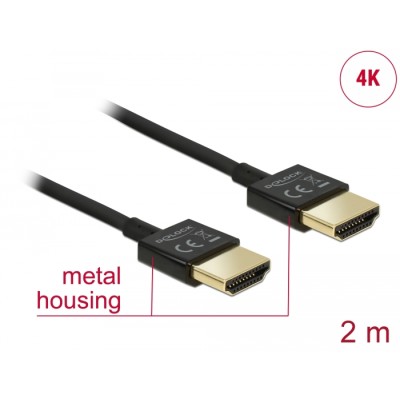 Delock Cable High Speed HDMI with Ethernet - HDMI-A male > HDMI-A male 3D 4K 2 m Slim High Quality