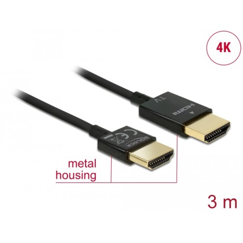 Delock Cable High Speed HDMI with Ethernet - HDMI-A male > HDMI-A male 3D 4K 3 m Active Slim High Quality